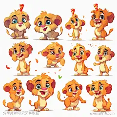 小狮子表情包_提示词查看_Midjourneyai绘图工具关键词描述词咒语_1024X1024像素-高兴,表情,彩带,狮子,卡通-提示词编号:2023110814011635-绘ai-www.ai016.com