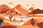 沙漠落日风景插画矢量图设计素材