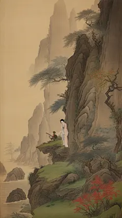 中国风山水树木人物黄山风景壁纸