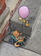 艺术家David Zinn用粉笔和炭笔即兴绘制的街头视觉艺术