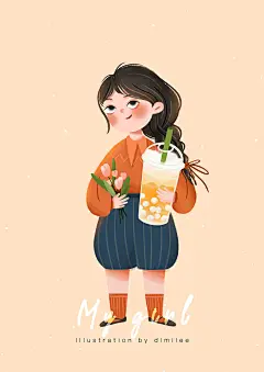 萌系插画 小可爱女孩儿 奶茶 dimilee插画