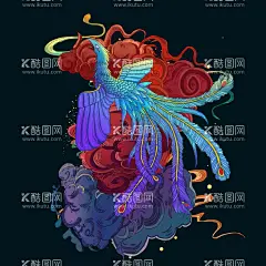 凤凰  - 源文件下载【酷图网】凤凰,手绘,彩色,花纹,彩带,