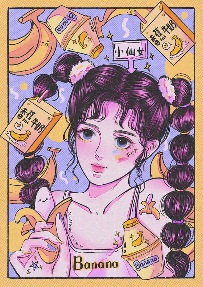 元气少女夏日水果女孩系列插画-插画作品-...