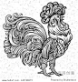 Vector stylized celebration red fiery rooster. Coloring, zentangle art, Filigree pattern. symbol of the new year Christmas holiday