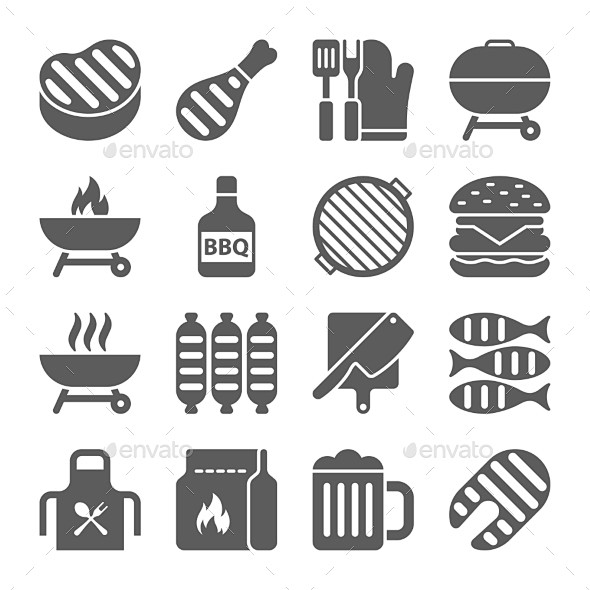 烧烤或烧烤图标——食物对象Grill O...