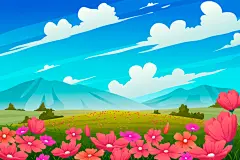 田野乡村草原花朵花海农场郊外自然田园风景插画背景ai设计素材-淘宝网