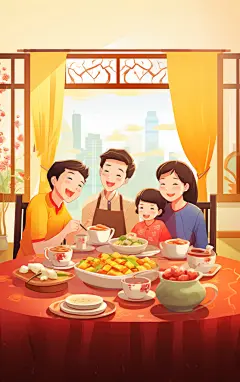 节日聚餐场景插画背景