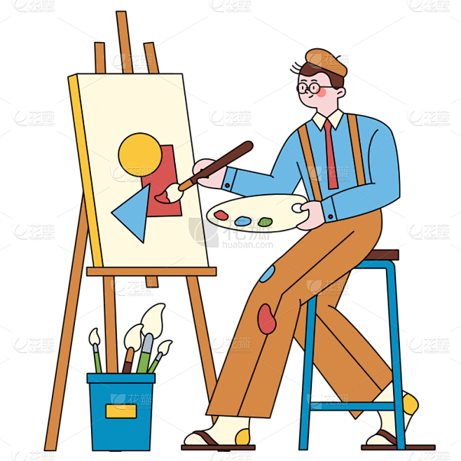 高质量插画-韩式漫画-画家图片_贴纸元素图片素材-花瓣网