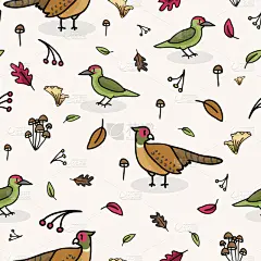 可爱的,啄木鸟,雉,卡通,自然,华丽的,红色,秋天,织品样本,重复