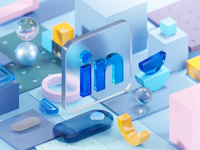 最新 Linkedin 潮流三维渲染玻璃...