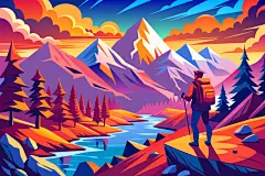 简约扁平风登山爬山人物素材图