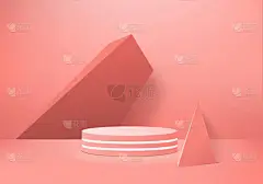 背景矢量3D粉色渲染与讲台和最小的粉红色墙壁场景，最小的抽象背景3D渲染抽象几何形状粉色彩绘。现代网