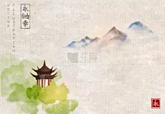 逃避现实,绿色,森林,寺庙,宝塔,青绿色,墨水,亚洲,树