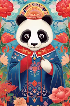 京剧国潮熊猫插画