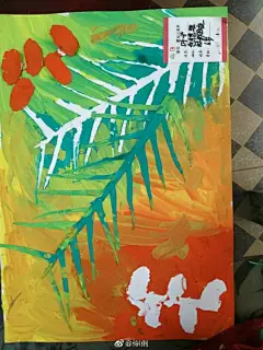 宝贝们画的水粉——《叶子》#创意儿童美术##儿童创意美术##插画日记##儿童画素材#