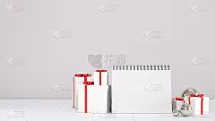 3d渲染图像的空白日历纸明年的目标装饰与圣诞装饰场景。
