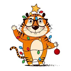 装扮成圣诞树的小老虎卡通插画矢量图素材