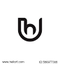 initial letter logo uh, hu, h inside u rounded lowercase black monogram