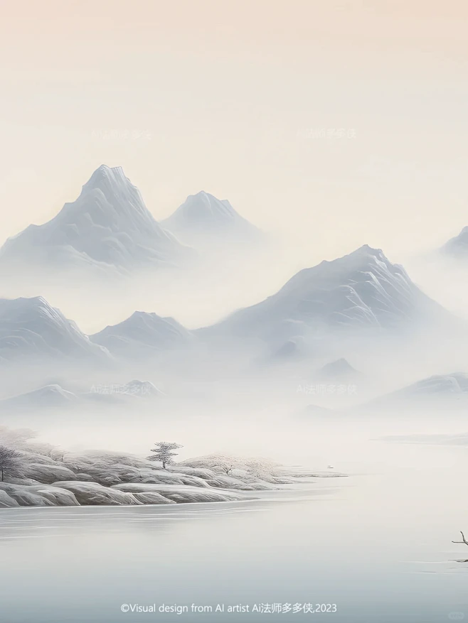 东方美学-湖光山色|国风山水风景背景插画-花瓣网