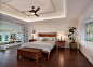 Large elegant master dark wood floor and brown floor bedroom photo in Los Angeles with white walls and a standard fireplace