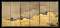 Scenes from the Eight Views of the Xiao and Xiang Rivers  Unkoku Tôeki  (1591–1644)  Period: Edo period (1615–1868) Date: 17th century Culture: Japan Medium: Pair of six-panel screens; ink and gold on paper