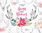 Horns & Flowers. 14 Watercolor clipart, floral, hand drawing antlers, invite, country, diy clip art, logo, skull, deer, tatoo, wallart, boho by OctopusArtis http://ift.tt/1N7FPbC