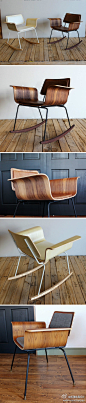 来自美国内华达州拉斯维加斯家居工作室onefortythree设计的钢管与胶合板结合的椅子，主要利用胶合板良好的弯曲造型技术，让每一把椅子都简约而又曲线优美。