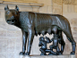 The Capitoline Wolf, long considered an Etruscan bronze, feeding the twins Romulus and Remus.
