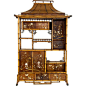 19th Century bamboo display cabinet with oriental panels (chinese)