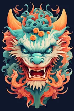 AI数字艺术龙年龙头中国龙插画元素-众图网