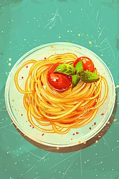 意大利肉酱面西餐插画绘画