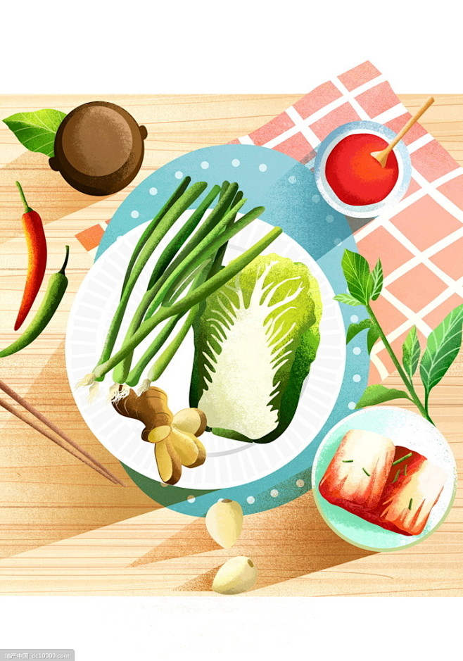 蔬菜水果鸡肉胡萝卜肉片白菜烹饪美食美味插...