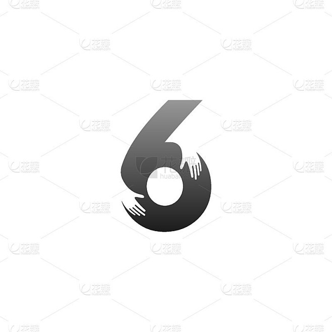 数字6标志图标与手设计符号模板