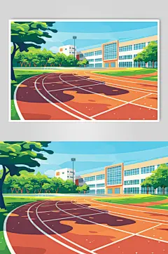AI数字艺术扁平风校园球场操场插画-众图网