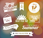创意夏日元素标签矢量素材，素材格式：AI，素材关键词：标签,夏日,旅行,太阳,拖鞋