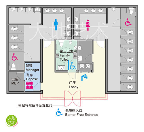 无障碍公共卫生间平面图