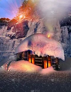 高山野生森林中的小屋