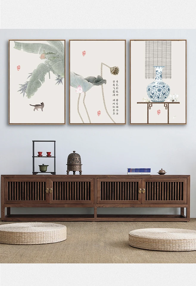新中式禅意荷花装饰画挂画书法客厅沙发背景墙字画现代餐厅玄关画-tmall.com天猫-花瓣网