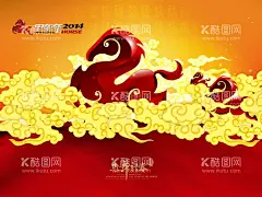 马年  - 源文件下载【酷图网】马年,红色,海报,背景,祥云,红色背景