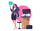 Business woman girl character illustration halftone bussiness coffe women character design illustration