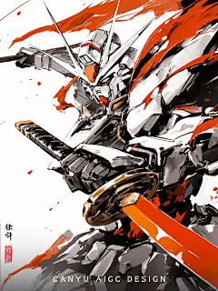 AIGC#70 火焰武士高达 水墨壁纸 - 小红书