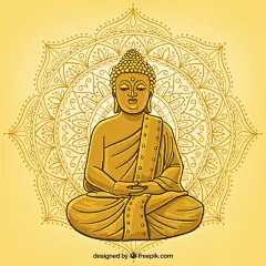 矢量手绘佛教插画佛祖如来莲花佛陀坐像图案文化插图AI设计素材