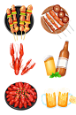 夏季美食烧烤小龙虾啤酒食品插画元素原创设计