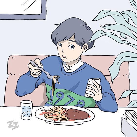 专心吃饭不要玩手机eatlunchbreakfastpastaboyiphonecute男孩不要玩