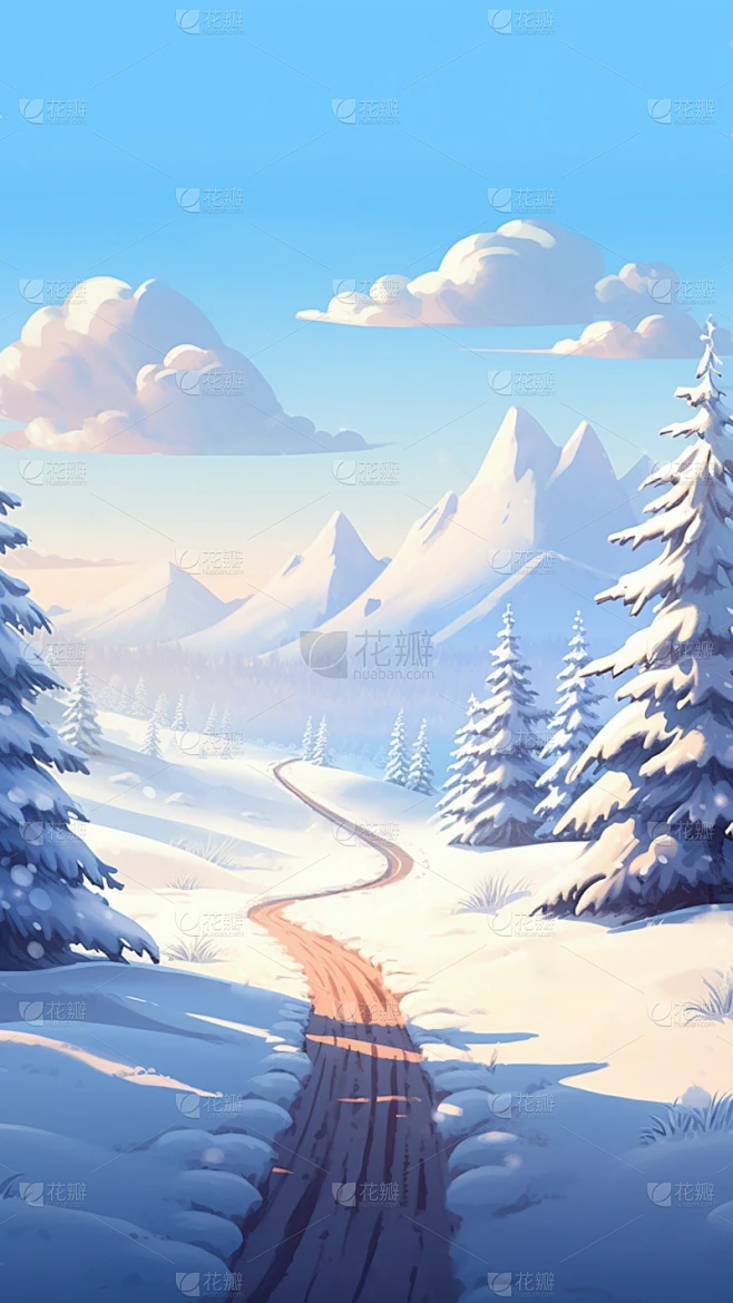 冬季冬天卡通感插画雪景场景背景图片素材素材-花瓣网