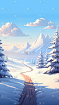 冬季冬天卡通感插画雪景场景背景图片素材