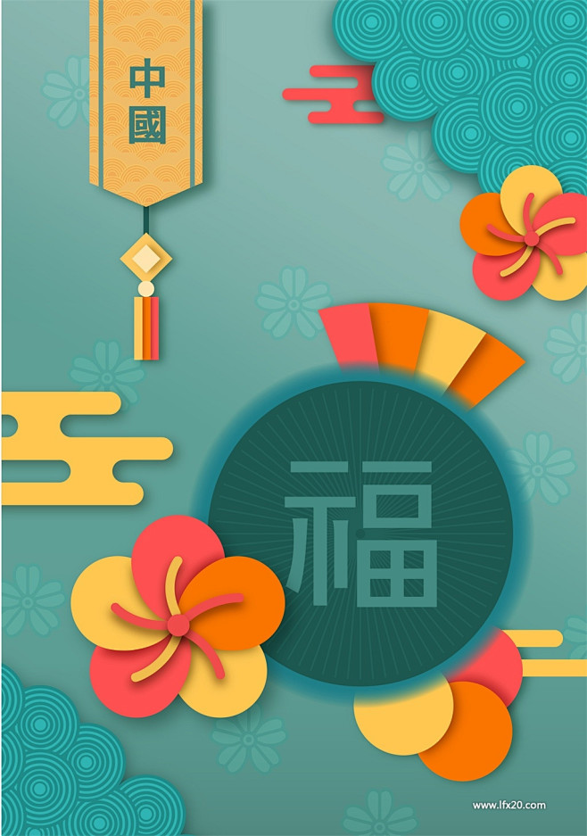 中国节日新年中式花纹灯笼窗花