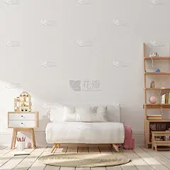 空白墙模拟在舒适的育儿室室内背景，斯堪的纳维亚风格