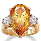 PalmBeach Jewelry 6.41 TCW Pear Cut Champagne-Color Cubic Zirconia 14k Yellow Gold-Plated Ring by Janny Dangerous