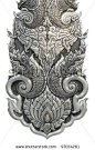 Decorative Art of Lanna Thai. Engraving of the silver value. - stock photo